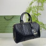 Gucci Tote Bag Canvas Leather Crossbody Handbag Black 33cm - Image 4