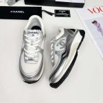 Chanel 23C Silver Metallic Cc Logo Lace Up Flat Runner Trainer Sneaker White G39792 Y56368 K5451 - Image 4