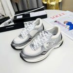 Chanel 23C Silver Metallic Cc Logo Lace Up Flat Runner Trainer Sneaker White G39792 Y56368 K5451 - Image 5