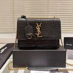 Saint Laurent Sunset Medium In Crocodile Embossed Leather Black 22cm 442906dnd0j1000 - Image 3