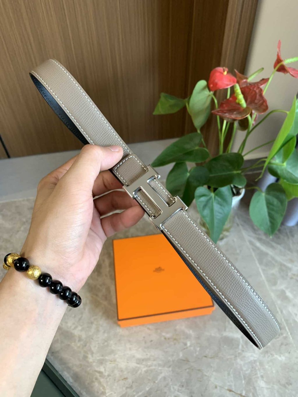 Hermes Mini H Belt Buckle And Reversible Leather Strap Silver Grey 24mm H079645ck05 - Image 6