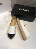 Chanel Embroidered Espadrille Leather Black Cap Toe Flats White CC - Image 4
