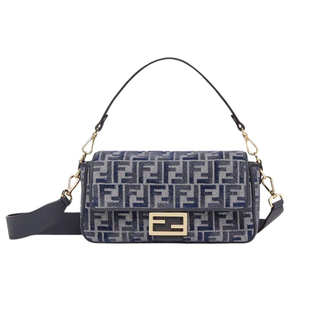 Fendi Baguette Ff Chenille Bag Dark Blue 27Cm - Image 2