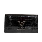 Louis Vuitton Capucines Crocodile Leather Long Wallet Black 20cm