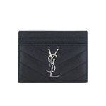 Saint Laurent Wallet Chevron And Logo Card Holders Black 10Cm