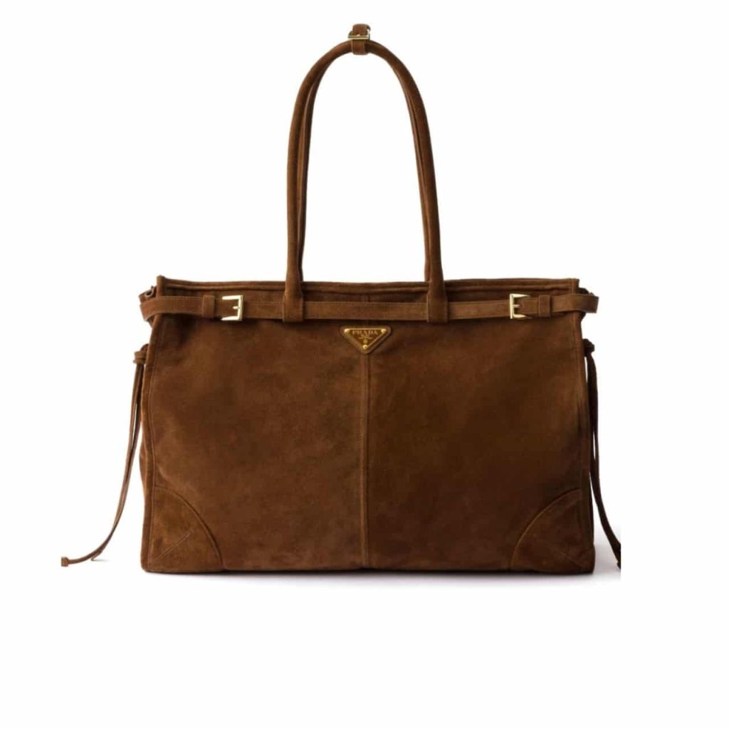 Prada Large Suede Handbag Cocoa Brown 38Cm - Image 2