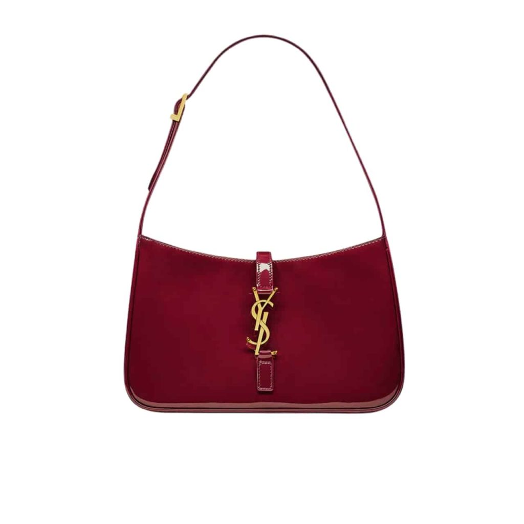 Saint Laurent Le 5 A 7 Patent Hobo Bag In Shiny Leather Wine Red 25Cm - Image 2