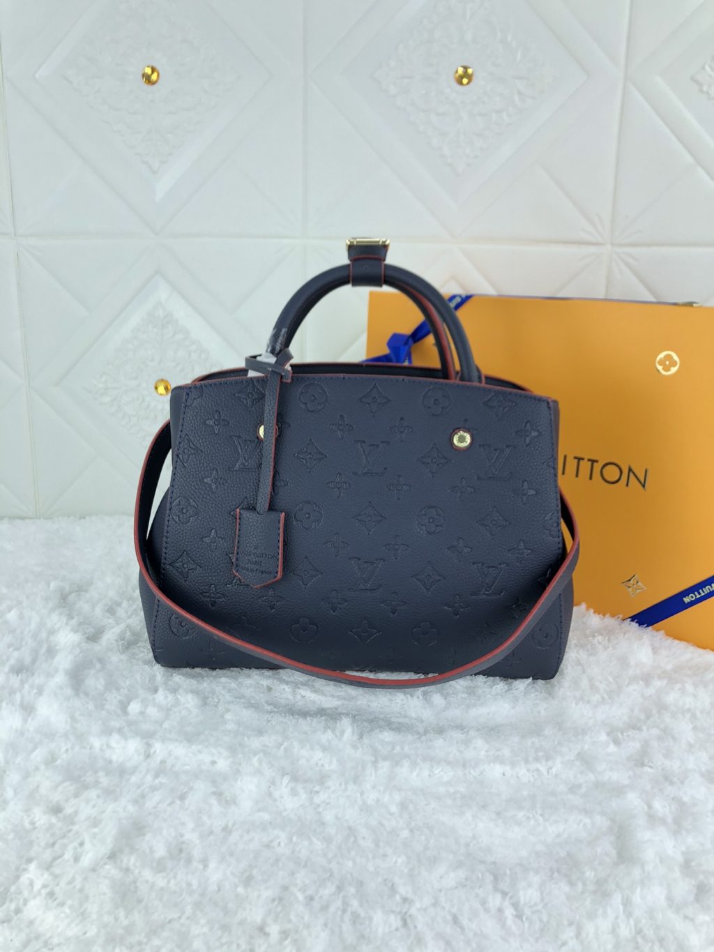 Louis Vuitton Montaigne MM Monogram Empreinte Leather Navy Blue 33Cm M42746 - Image 3