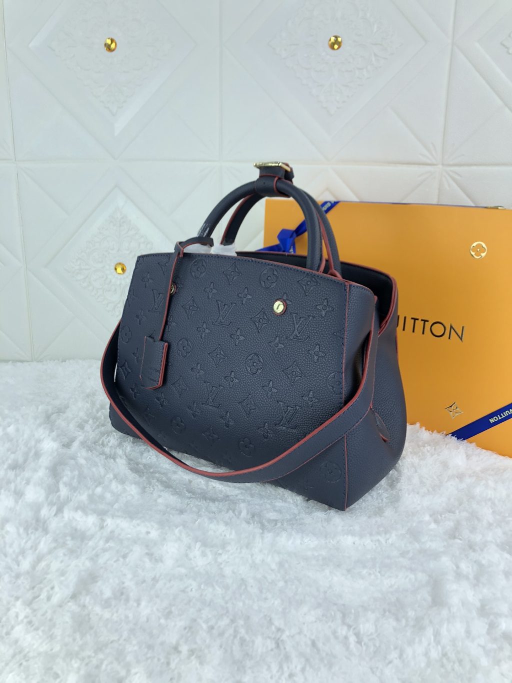 Louis Vuitton Montaigne MM Monogram Empreinte Leather Navy Blue 33Cm M42746 - Image 4