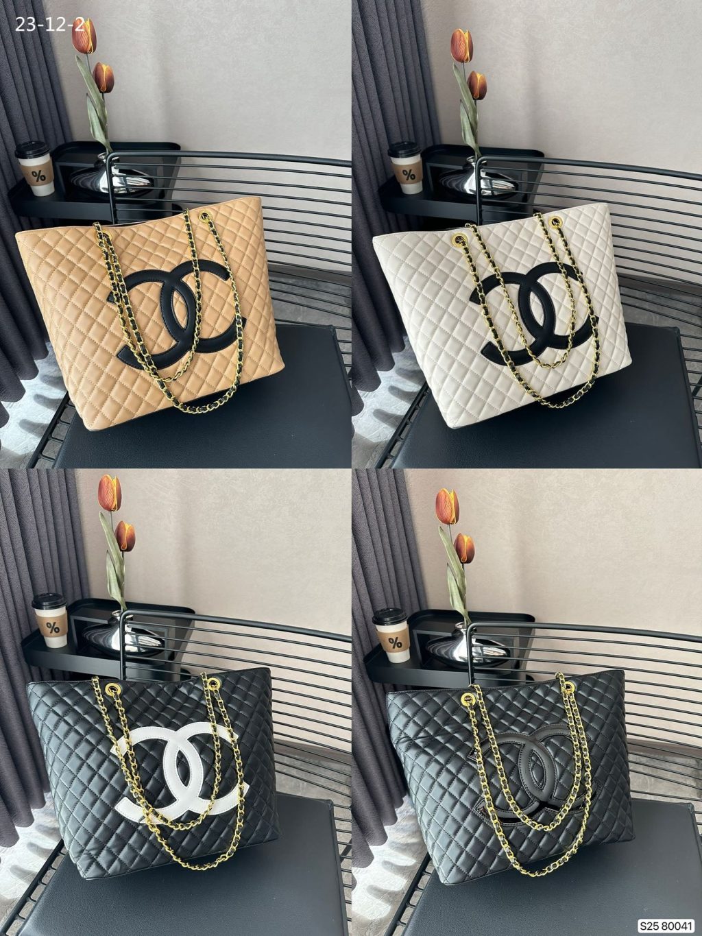 Chanel Cc Shopping Bag With Chain Leather White 32Cm - Image 4