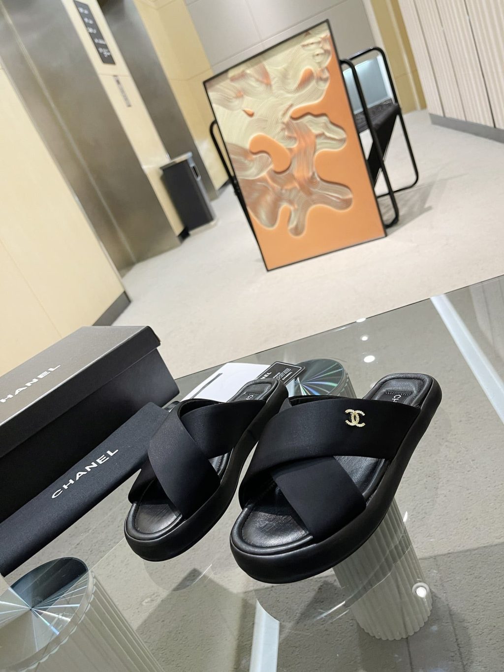 Chanel Cc Logo Criss Cross Slides Black - Image 8