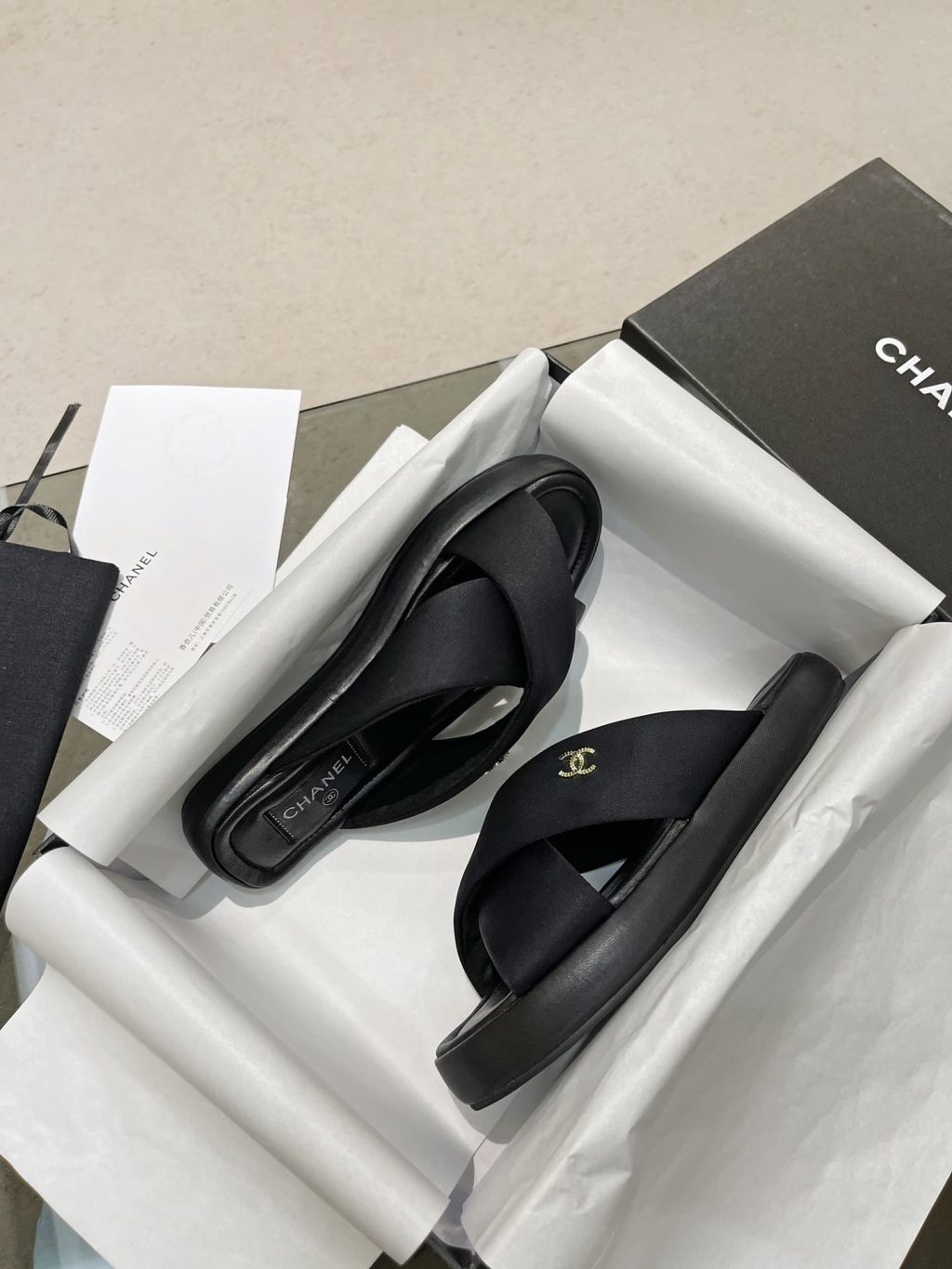 Chanel Cc Logo Criss Cross Slides Black - Image 3
