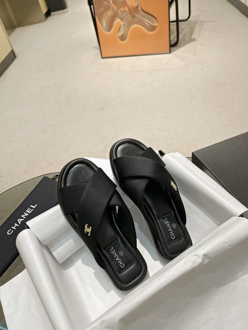Chanel Cc Logo Criss Cross Slides Black - Image 7