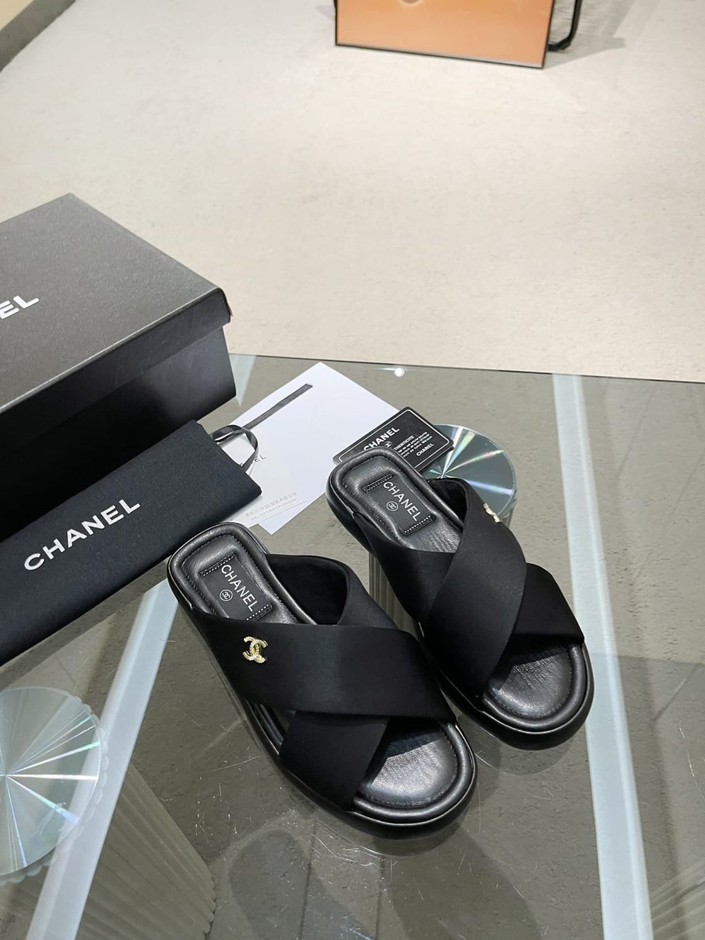 Chanel Cc Logo Criss Cross Slides Black - Image 9