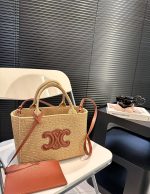 Celine Small Cabas Thais In Raffia And Leather Tan 27Cm 116302Ff7 04Lu - Image 3
