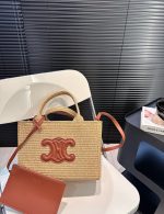 Celine Small Cabas Thais In Raffia And Leather Tan 27Cm 116302Ff7 04Lu - Image 4