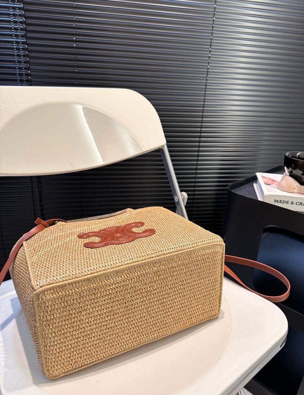 Celine Small Cabas Thais In Raffia And Leather Tan 27Cm 116302Ff7 04Lu - Image 7