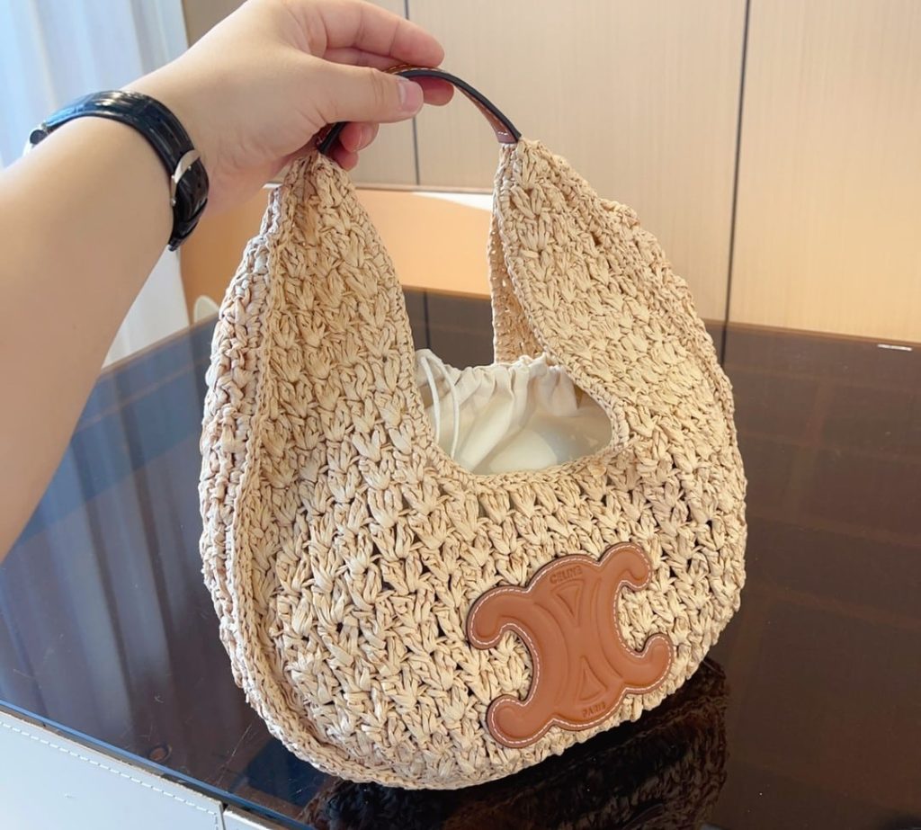 Celine Classic Panier Hobo Bag In Raffia And Calfskin Natural Tan 30Cm 112772Eyr 02Nt - Image 5