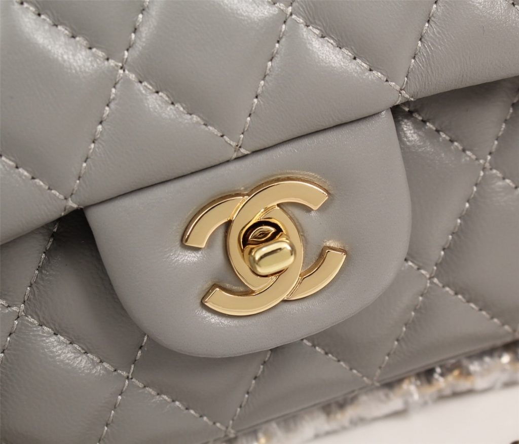 Chanel Classic Flap Gray Gold Hardware 25Cm - Image 7