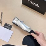 Chanel Square Toe Ballet Flats Black Silver - Image 7