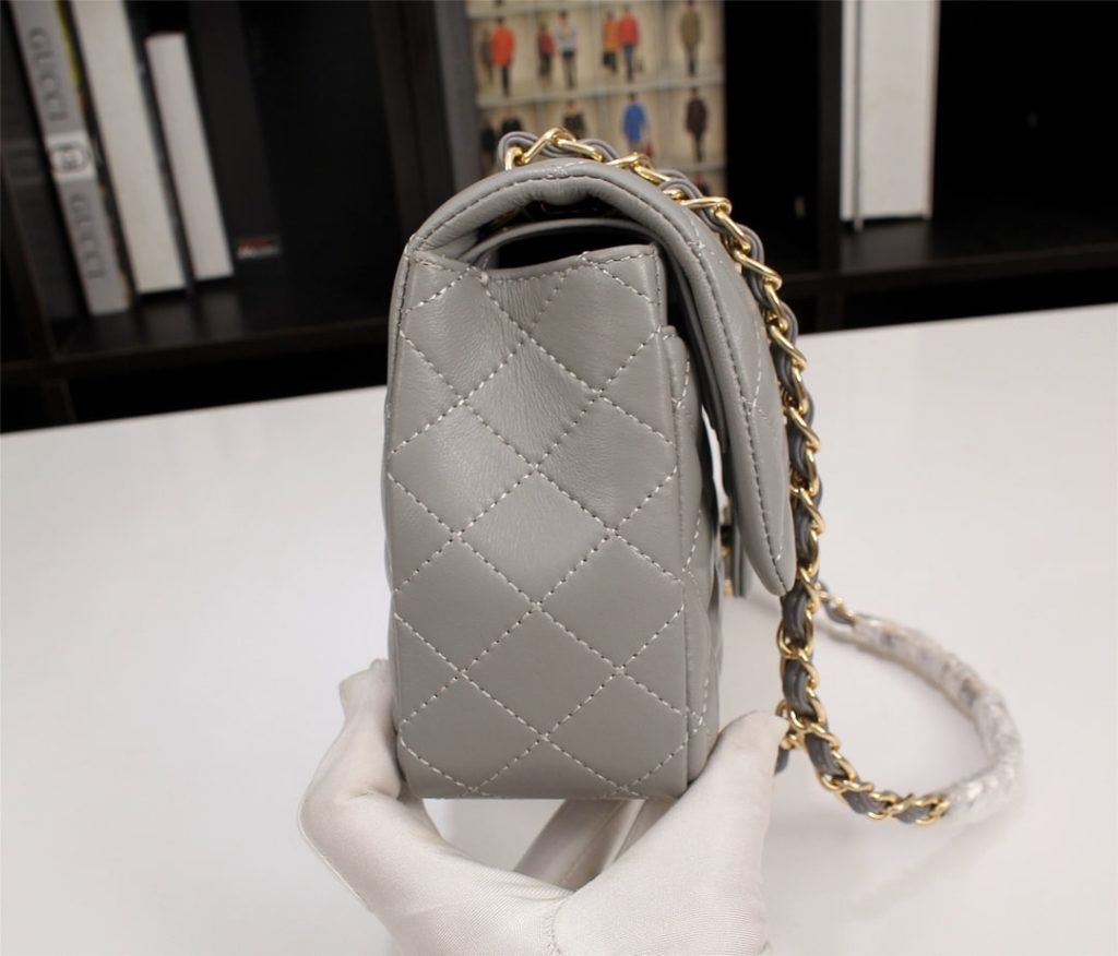 Chanel Classic Flap Gray Gold Hardware 25Cm - Image 9