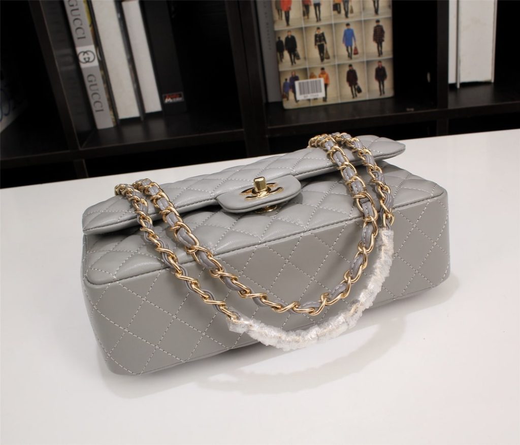 Chanel Classic Flap Gray Gold Hardware 25Cm - Image 10