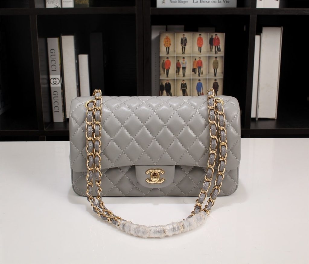 Chanel Classic Flap Gray Gold Hardware 25Cm - Image 3