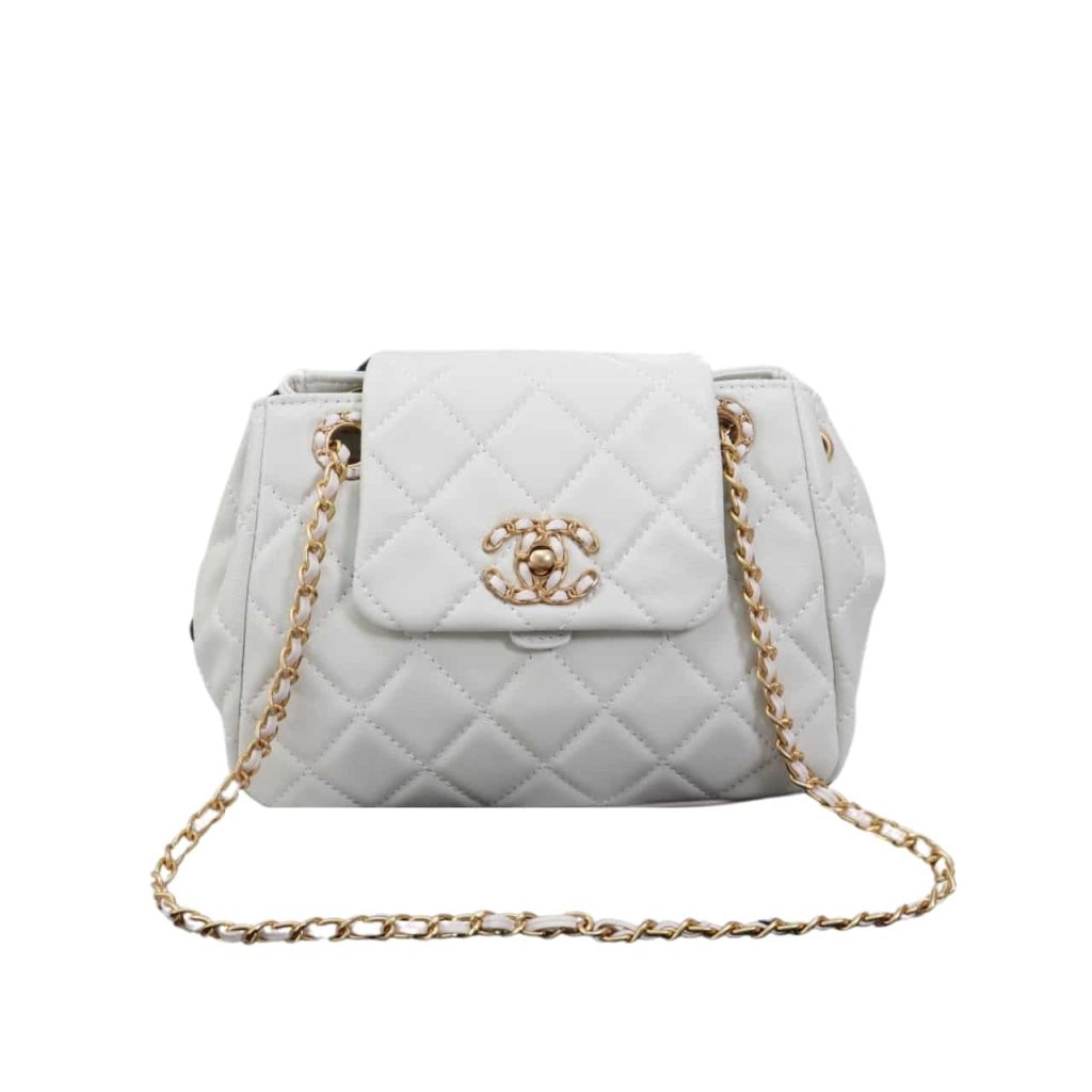 Chanel Mix Accordion Cc Flap Bag Quilted Glazed Leather White 23Cm - Image 2