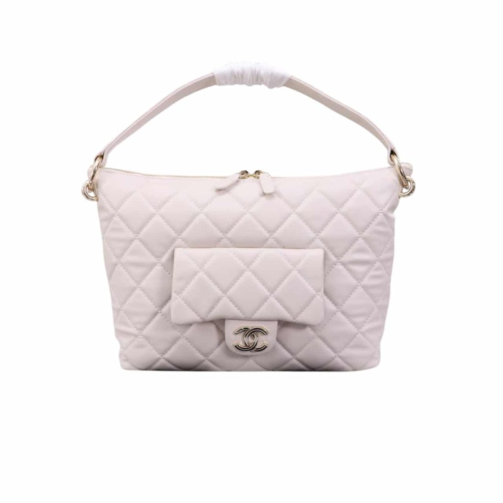 Chanel Maxi Hobo Bag Black Leather And Gold Tone Metal White 28Cm As4339 - Image 2