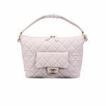 Chanel Maxi Hobo Bag Black Leather And Gold Tone Metal White 28Cm As4339