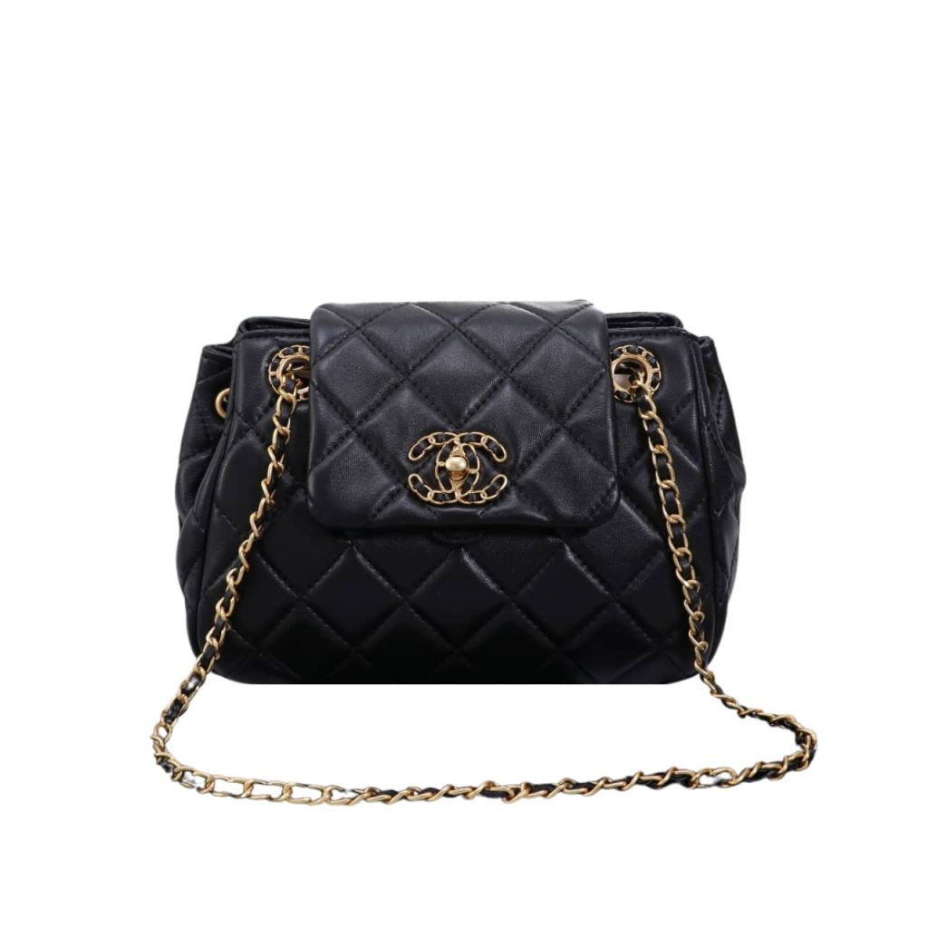 Chanel Mix Accordion Cc Flap Bag Quilted Glazed Leather Black 23Cm - Image 2