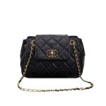 Chanel Mix Accordion Cc Flap Bag Quilted Glazed Leather Black 23Cm