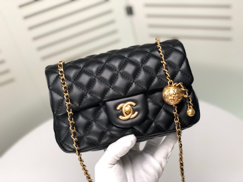Chanel Flap Bag Mini Cc Rectangular Pearl Crush Gold Black 20Cm As1787 B18602 94305 - Image 3