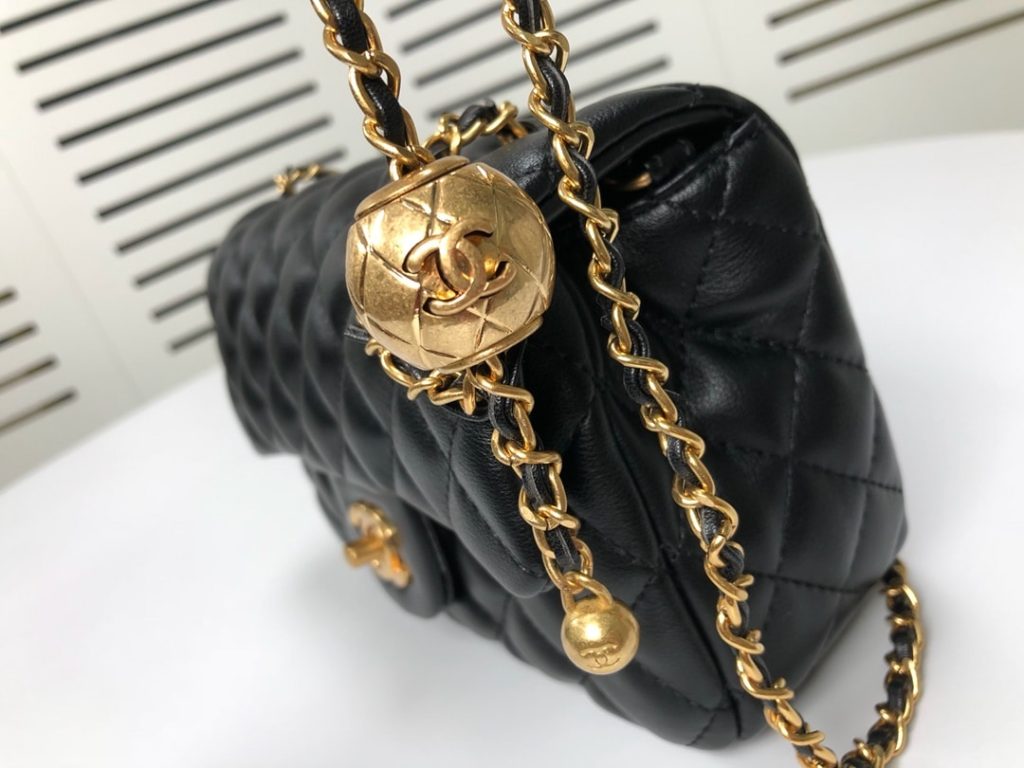 Chanel Flap Bag Mini Cc Rectangular Pearl Crush Gold Black 20Cm As1787 B18602 94305 - Image 6