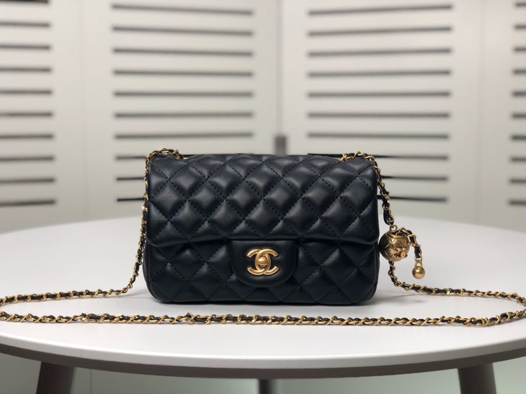 Chanel Flap Bag Mini Cc Rectangular Pearl Crush Gold Black 20Cm As1787 B18602 94305 - Image 9