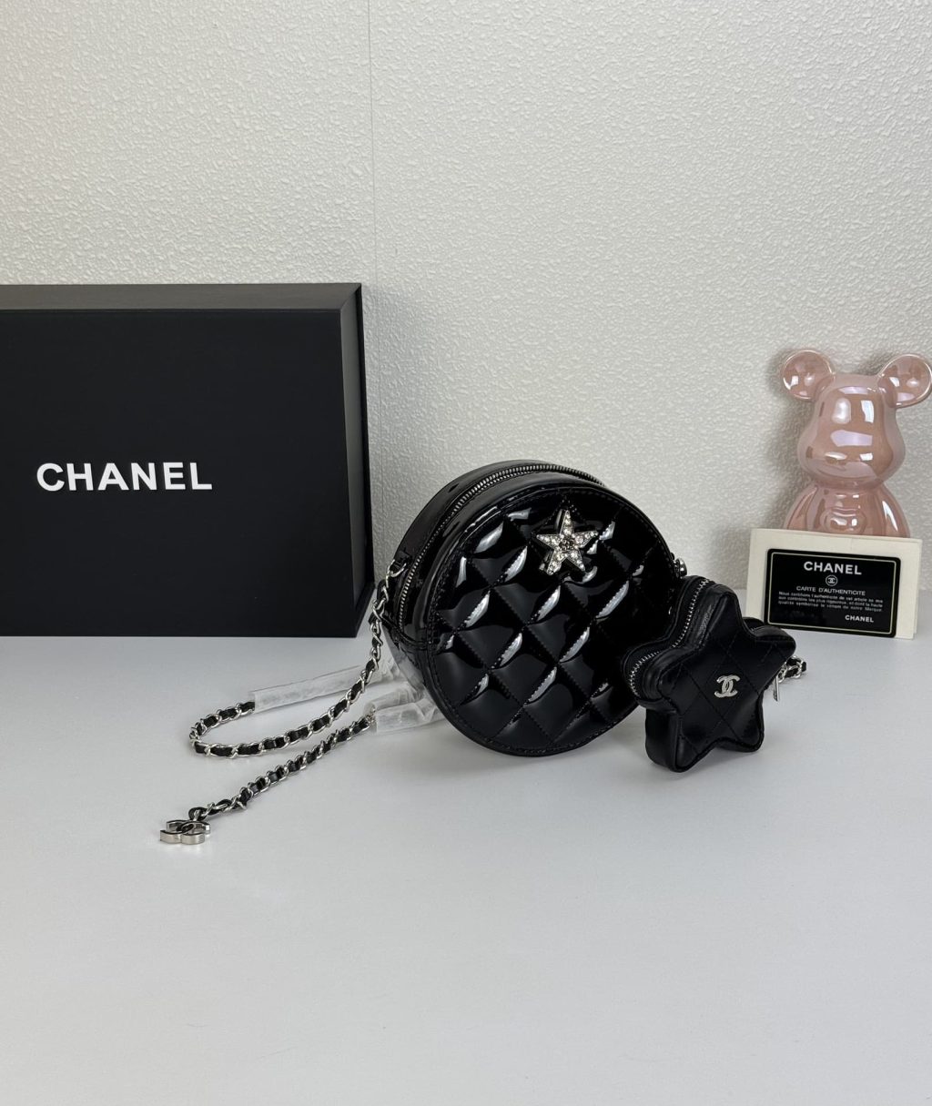 Chanel Round With Charm And Star Coin Purse Black 15Cm - Image 9