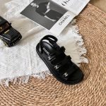 Chanel Triple Velcro Strap Sandals Black G45628 B16403 94305 - Image 8
