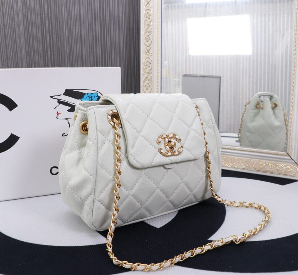 Chanel Mix Accordion Cc Flap Bag Quilted Glazed Leather White 23Cm - Image 9