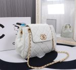 Chanel Mix Accordion Cc Flap Bag Quilted Glazed Leather White 23Cm - Image 9