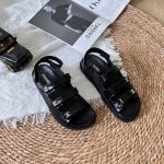 Chanel Triple Velcro Strap Sandals Black G45628 B16403 94305 - Image 9