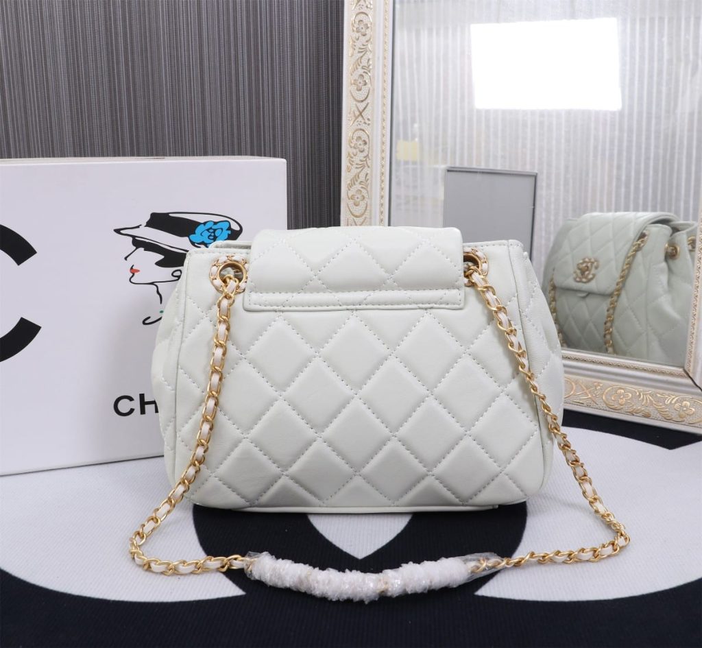 Chanel Mix Accordion Cc Flap Bag Quilted Glazed Leather White 23Cm - Image 10