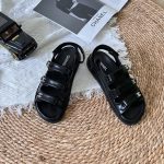 Chanel Triple Velcro Strap Sandals Black G45628 B16403 94305 - Image 10