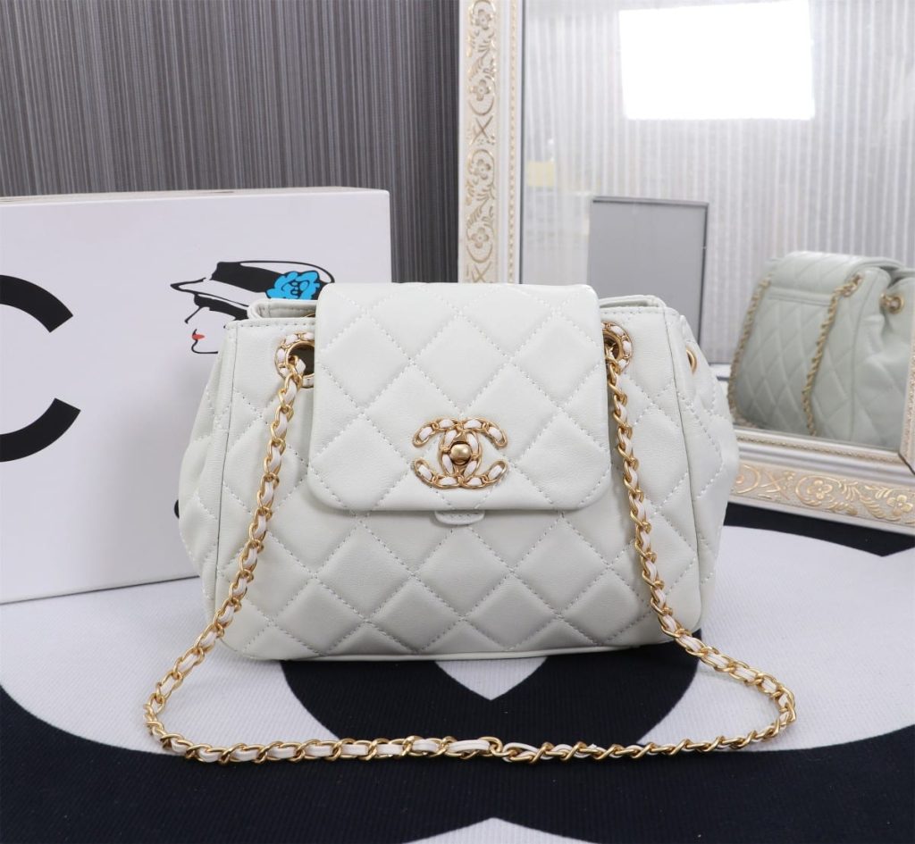 Chanel Mix Accordion Cc Flap Bag Quilted Glazed Leather White 23Cm - Image 11