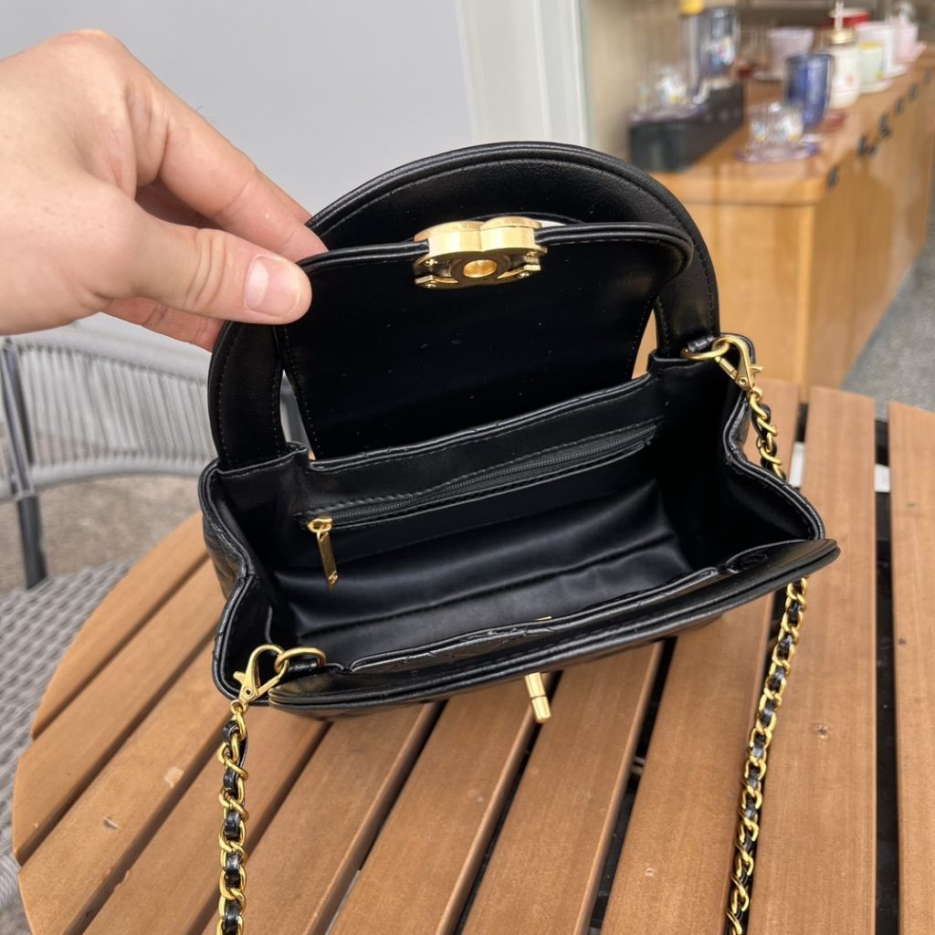 Chanel Kelly Mini Shopping Bag Shiny Aged Gold Tone Metal Black 19Cm AS4416 B14296 94305 - Image 6