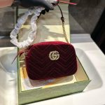 Gucci Small Gg Marmont Camera Bag Velvet Wine Red 23Cm - Image 3
