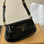 Prada Cleo Bag In Brushed Leather With Triangle Logo Black 24cm - Image 3