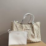 Valentino Garavani Vlogo Embroidered Raffia Tote Beige 35cm - Image 3