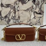 Valentino Garavani Locò Shoulder Bag In Pleated Nappa Brown - Image 3
