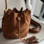 Prada Small Suede Bucket Bag In Brown 20Cm - Image 3