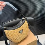 Prada Wicker And Leather Arqué Bag Black 22Cm 1Bc202 2Cyf F0I55 V Ooo - Image 6